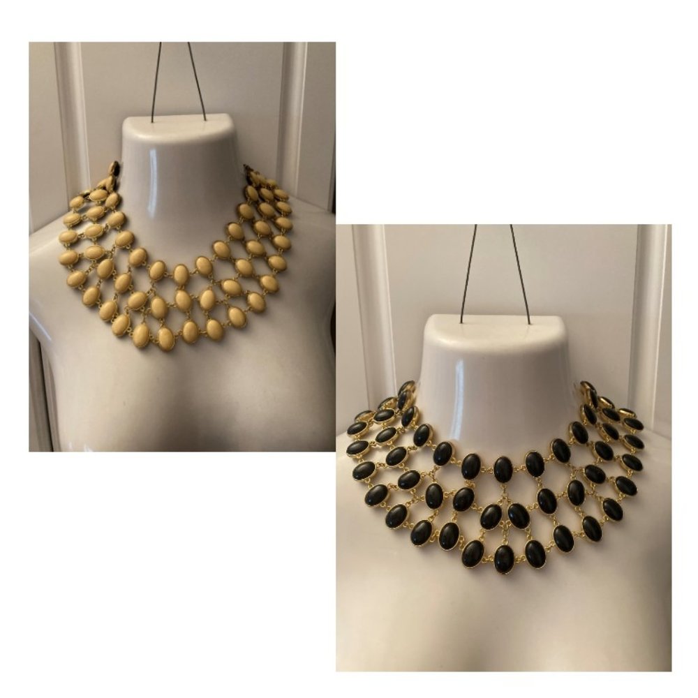 Amrita Singh reversible black/cream bib Statement necklace